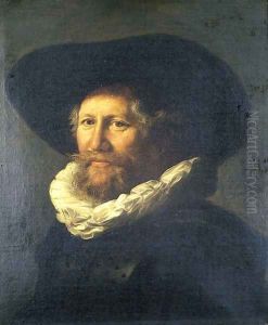 Portrait of a gentleman, in a black hat and jacket with a white ruff collar