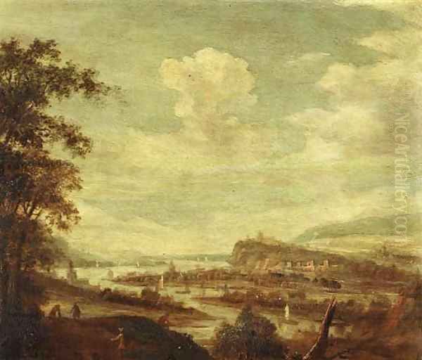An extensive river landscape with sailboats - view 1