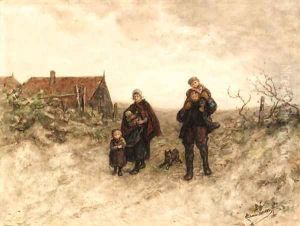 A family walk on a country path by Elchanon Verveer