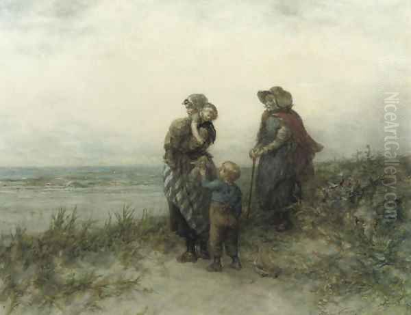 Fisherwomen waiting in the dunes - view 1
