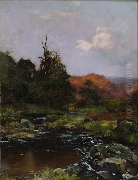 Highland River Landscape With Deer - view 1