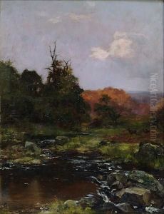 Highland River Landscape With Deer by Henry John Yeend King