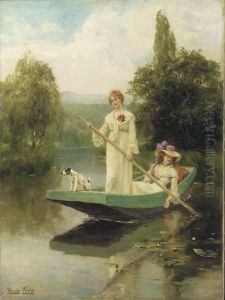 Two Ladies Punting On The River by Henry John Yeend King