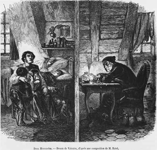 Two garrets, illustration from Le Magasin Pittoresque, Paris, 1855 - view 1