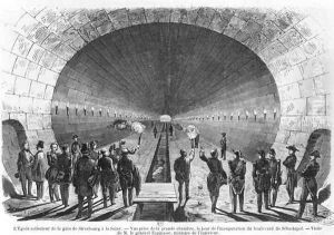 Main sewer from the Strasbourg Station to the Seine. Official visit of the Minister of Interior, General Charles Marie Esprit Espinasse (1815-59) April 1858