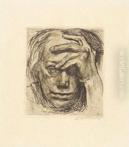 Selbstbildnis Mit Der Hand An 
Der Stirn; And An Der Kirchenmauer (klipstein 106 Iv.a; And 19 Vi.a) by Kathe Kollwitz