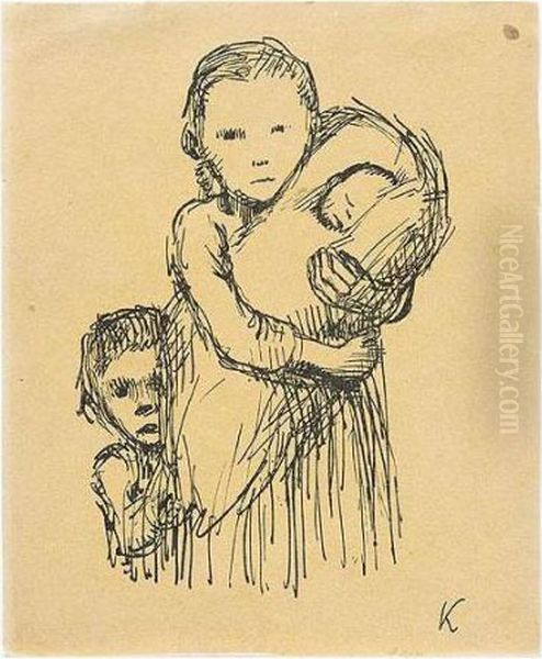 Madchen, Das Ein Kind In Einem Steckkissen Tragt (girl Holding A Baby) - view 1