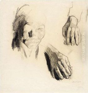 Kopf- Und Handestudien (study Of Head And Hands) by Kathe Kollwitz
