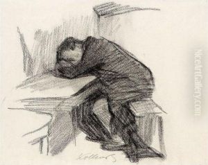 An Einem Tisch Sitzender Mann,
Arme Und Kopf Aufgelegt Schlafend (man Seated At A Table, Sleeping With
His Head On His Arms) by Kathe Kollwitz