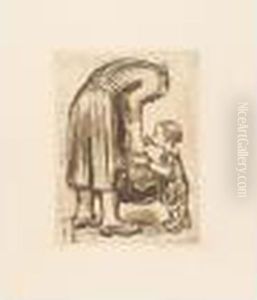 Stehende Mutter, Ihr Bublein Futternd (klipstein 247.iv.b) by Kathe Kollwitz