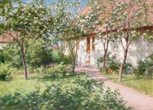 Flicka I Blommande Tradgard