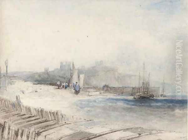 Fisherfolk on the shore below Dover Castle - view 1