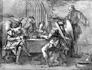 Abraham serving the three angels by Jacopo Vignali