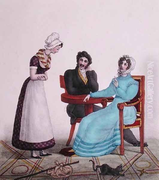 And above all else, be good, caricature of a couple talking to their maid before she leaves, c.1820-30 - view 1