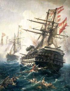 The Battle of Lissa, fought between the Austro-Hungarian Empire and Italy, in 1866 by Constantin Volonakis