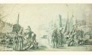 Esquisses D'orientaux Sur Un Quai De Port