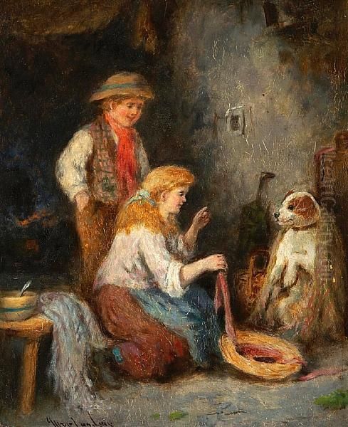 A Couple With A Dog In An Interior - view 1