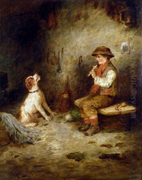 Musical Partners, A Young Peasant Boy Plays His Recorder To His Faithful Hound - view 1