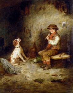 Musical Partners, A Young Peasant Boy Plays His Recorder To His Faithful Hound by Mark W. Langlois
