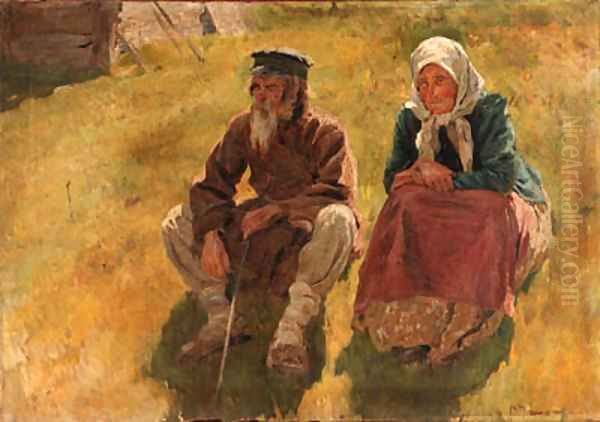 Old Russian peasant Couple at rest - view 1