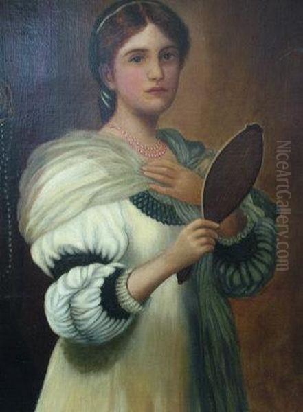 Portrait Of A Lady, Standing Three-quarter Length In Classical Dress Holding A Mirror - view 1