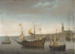 A view of Vlissingen with shipping by Abraham de Verwer
