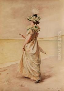 Junge Dame Mit Sonnenschirm Amstrand Junge Dame Mit Sonnenschirm Amstrand