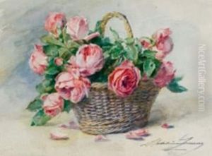 Bouquet De Roses Au Panier by Madeleine Jeanne Lemaire