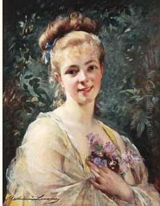 < Portrait Aux Lilas Et Pensees >. < Portrait Aux Lilas Et Pensees >.