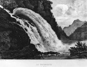 View of the Calcaccia waterfall, 1831 by Louis Jules Frederic Villeneuve