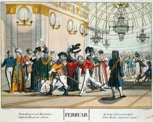 Shrovetide Masked Ball, calendar illustration for February, published in Nuremberg, c.1830 by Voltz, Johann Michael