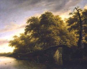 Landscape with men fishing by Roelof van Vries