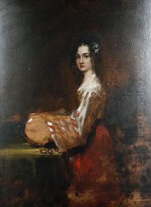 Sketch Of A Young Lady Standing By A Table