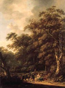 Erminia and the shepherds in a wooded landscape by Roelof van Vries