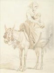 Mother Andsuckling Child On A Donkey Mother Andsuckling Child On A Donkey