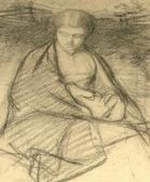 Mother And Child Seated In A Landscape - view 1