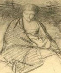 Mother And Child Seated In A Landscape