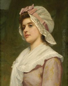 Summerbloom, Study Of A Young Woman, Half Length, Wearing Ribbon Trimmedlace Bonnet