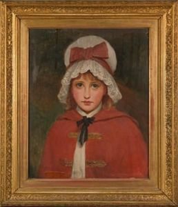 A Portrait Of A Young Girl Wearing A Red Cloak And A White Bonnet With A Red Bow