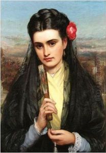 Portrait Of A Lady With A Fan by Charles Sillem Lidderdale