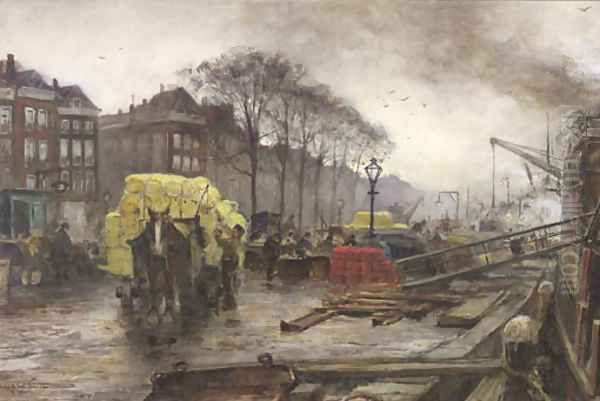 Labourers unloading cargo on a quay, Rotterdam - view 1