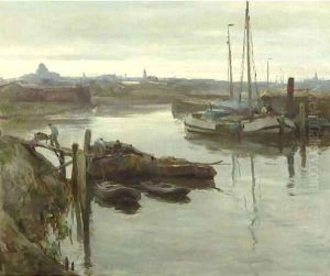 The inner harbour of Scheveningen by August Willem van Voorden