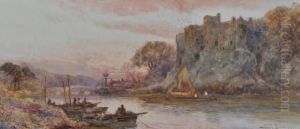 Fishermen Near Chepstow Castle At Sunset by Walker Stuart Lloyd