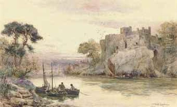 Fishermen On The River Before Chepstow Castle - view 1