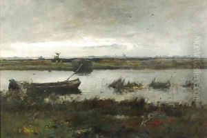 A polder landscape near Kortenhoef by August Willem van Voorden
