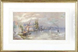 A View On The Thames With A Paddle Tug And Barges