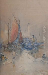 A Fishing Quayside With Boats And Paddletug by Walker Stuart Lloyd