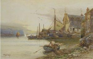 Fishing Boats In The Harbour At Polperro by Walker Stuart Lloyd