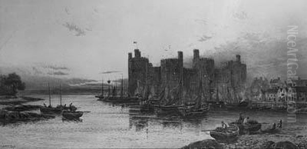 Fishing Vessels Moored Before Caenarfon Castle, Wales - view 1