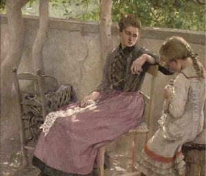 The knitting lesson by Carl Ernst von Stetten